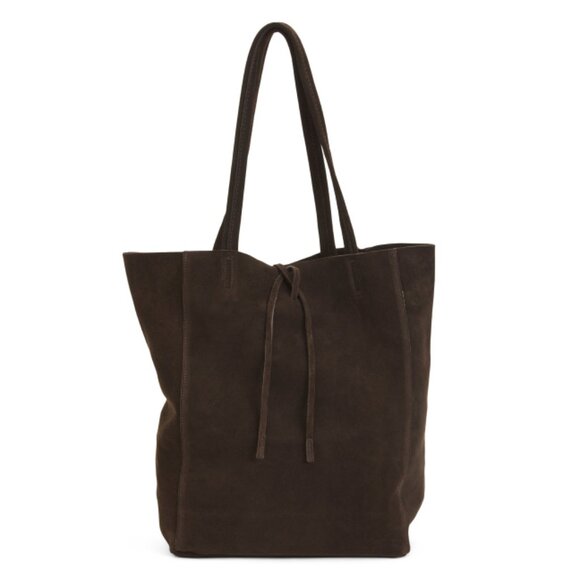 MARLON Chocolate Made In Italy Suede Unlined Shopper Big Tote - Picture 1 of 2